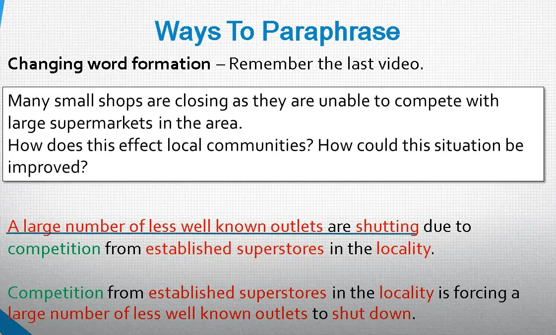 What is paraphrasing in IELTS?