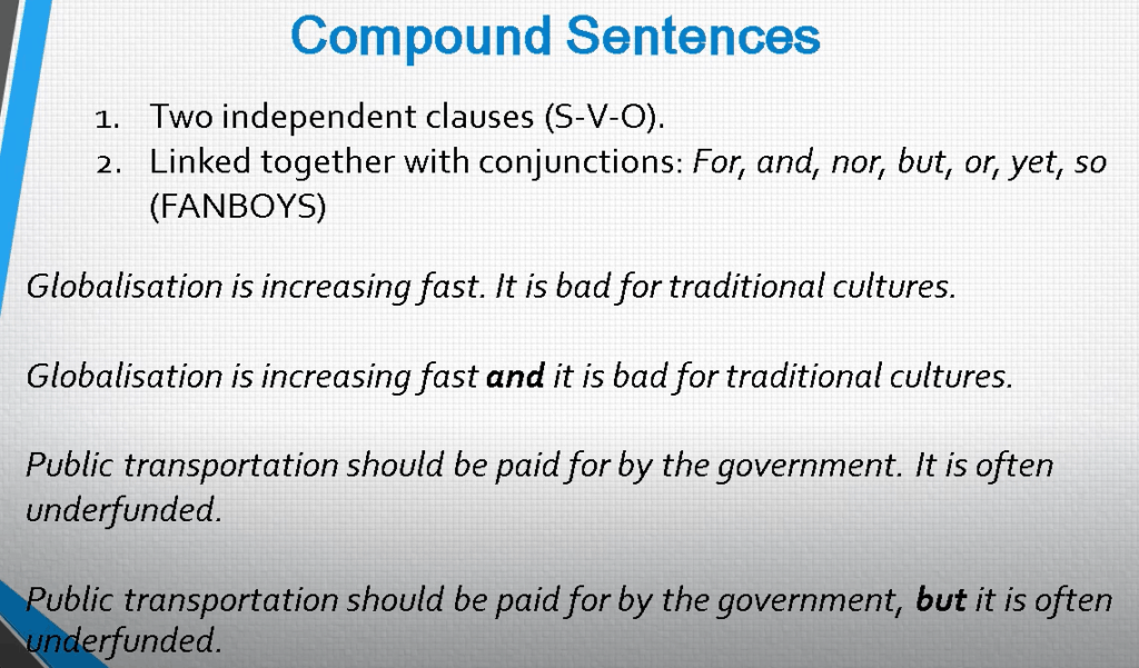 types of sentences in IELTS writing